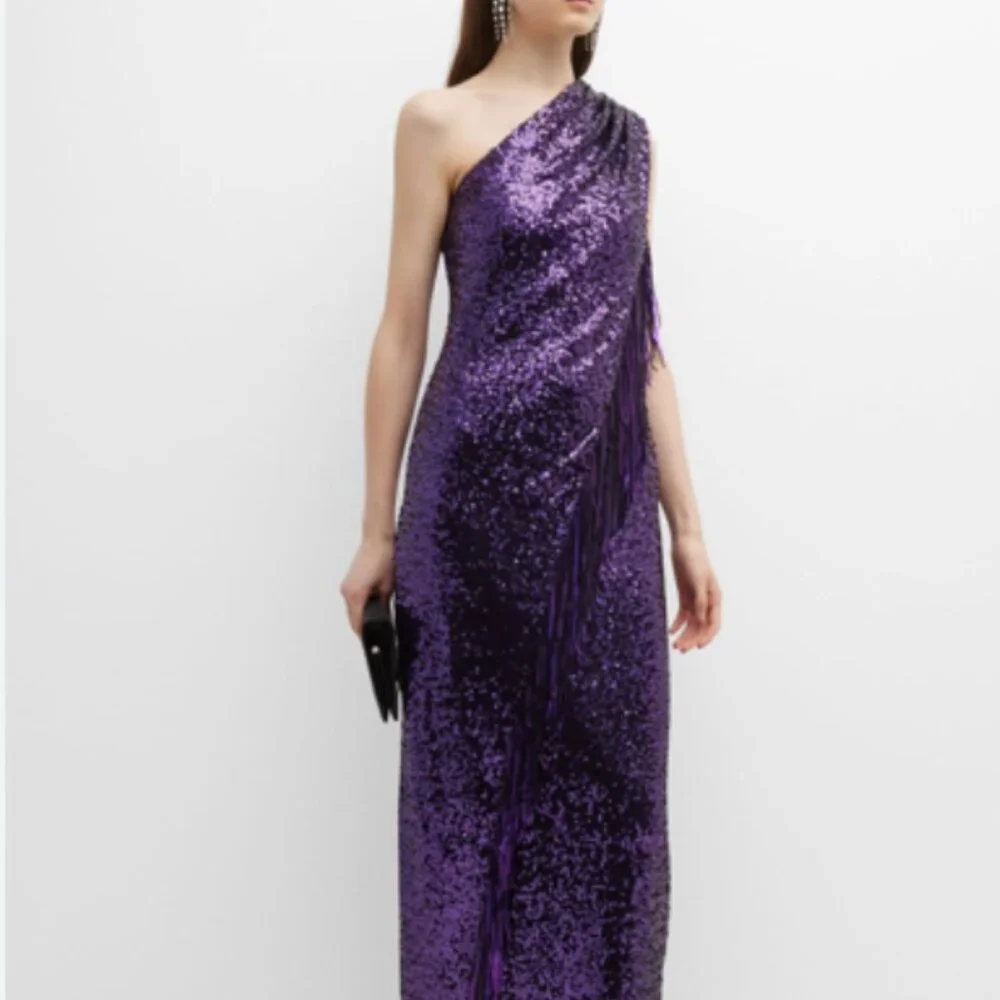 Badgley Mischka One-Shoulder Purple Sequin Gown - Picture 4 of 5